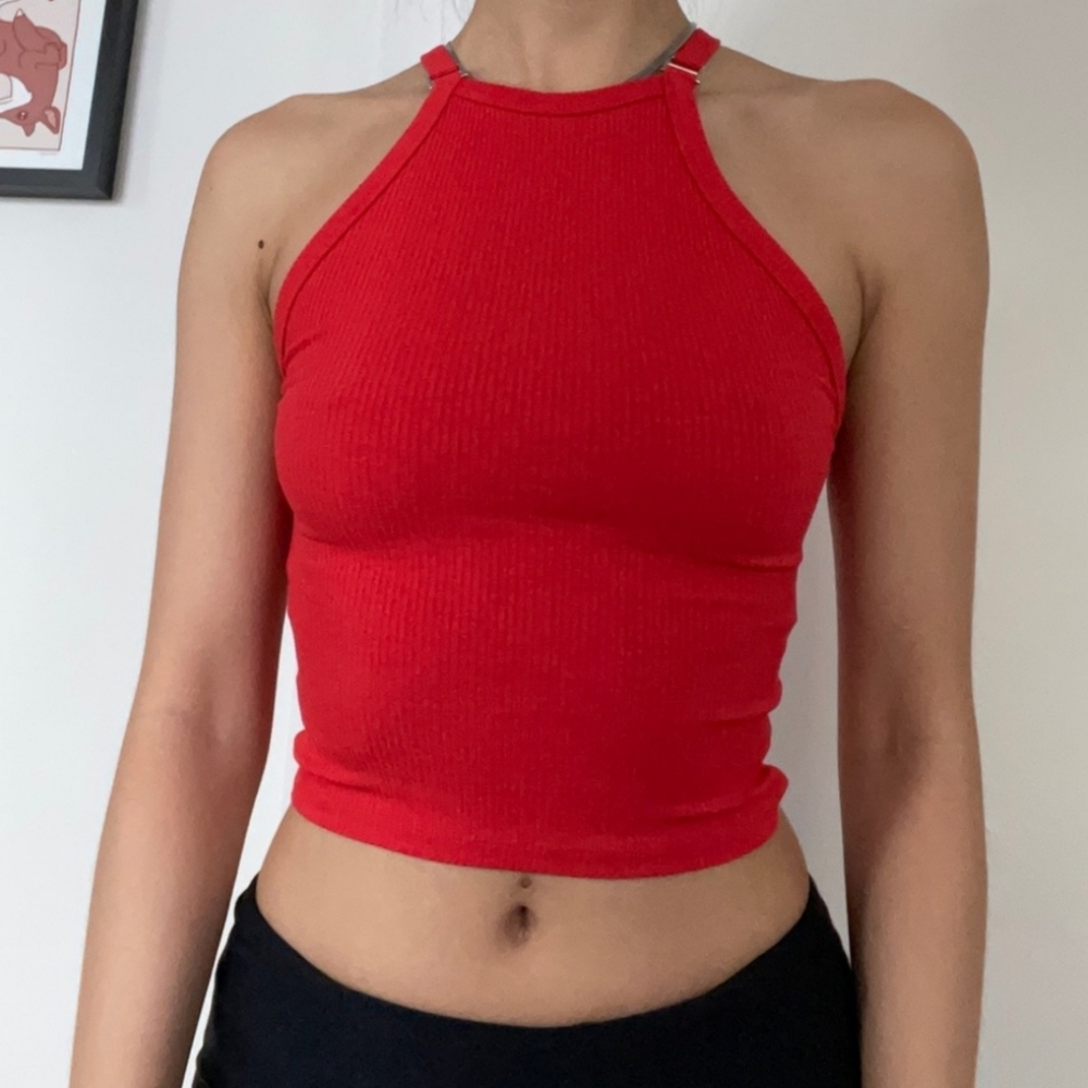 Zara red ribbed halter crop top tank